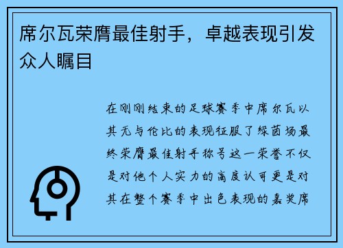 席尔瓦荣膺最佳射手，卓越表现引发众人瞩目